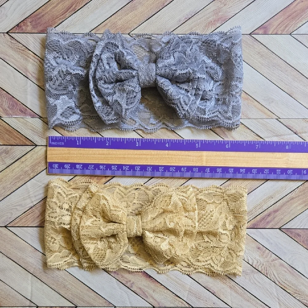 Lace Bowknot Headbands Gray & Beige Elastic Bow Headwraps Baby Girl Hairbands